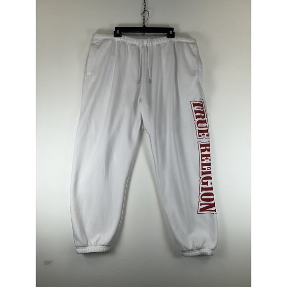 True Religion Pants Mens 3XL White Sweatpants Joggers Spell Out Logo Athletic - Picture 1 of 6